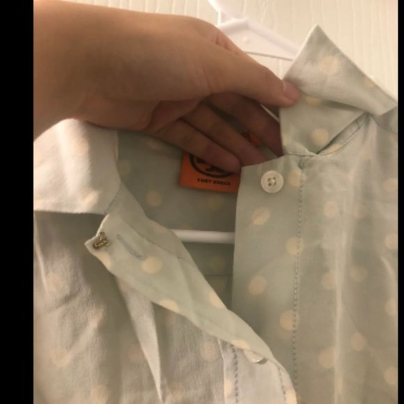 Tory Burch Button Down Pola Dot Silk Shirt Sz 0 - Picture 9 of 9